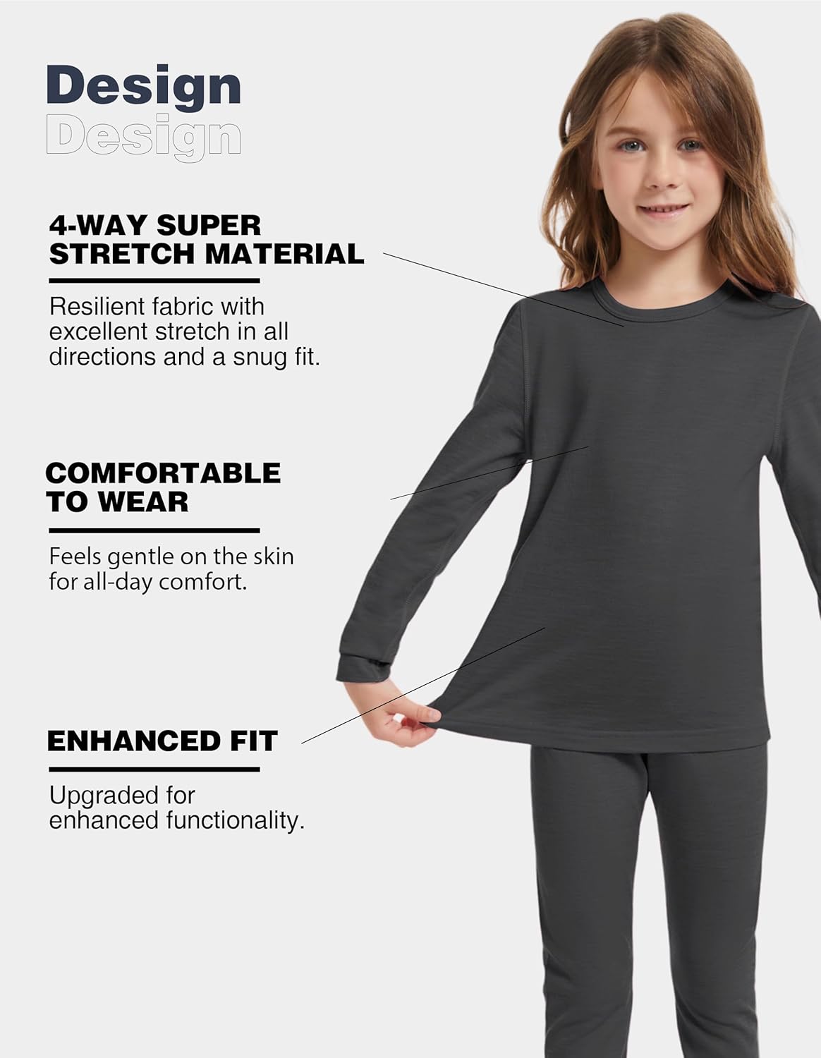Kids Unisex 100% Merino Wool Base Layer Tops Lightweight Thermal Underwear Shirt