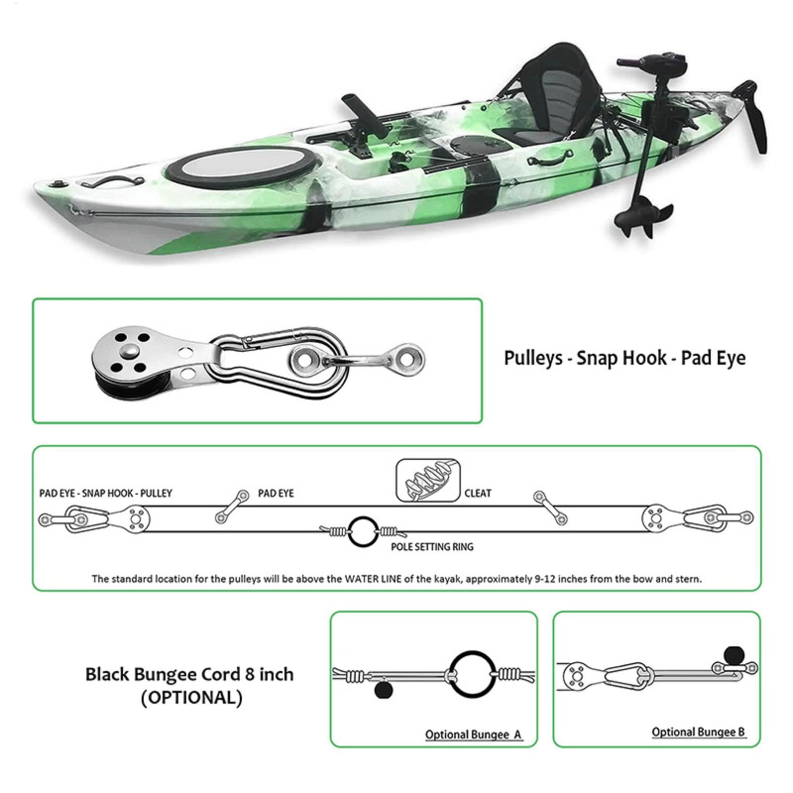 Kayak Anchors Trolley Kit, Anchors System for Kayaks, Canoes, & Boats, Stainless Steel Hardware, Paracord, 9 Meters Lines, Ideal for Kayak Fishing & Outdoor Water Activities