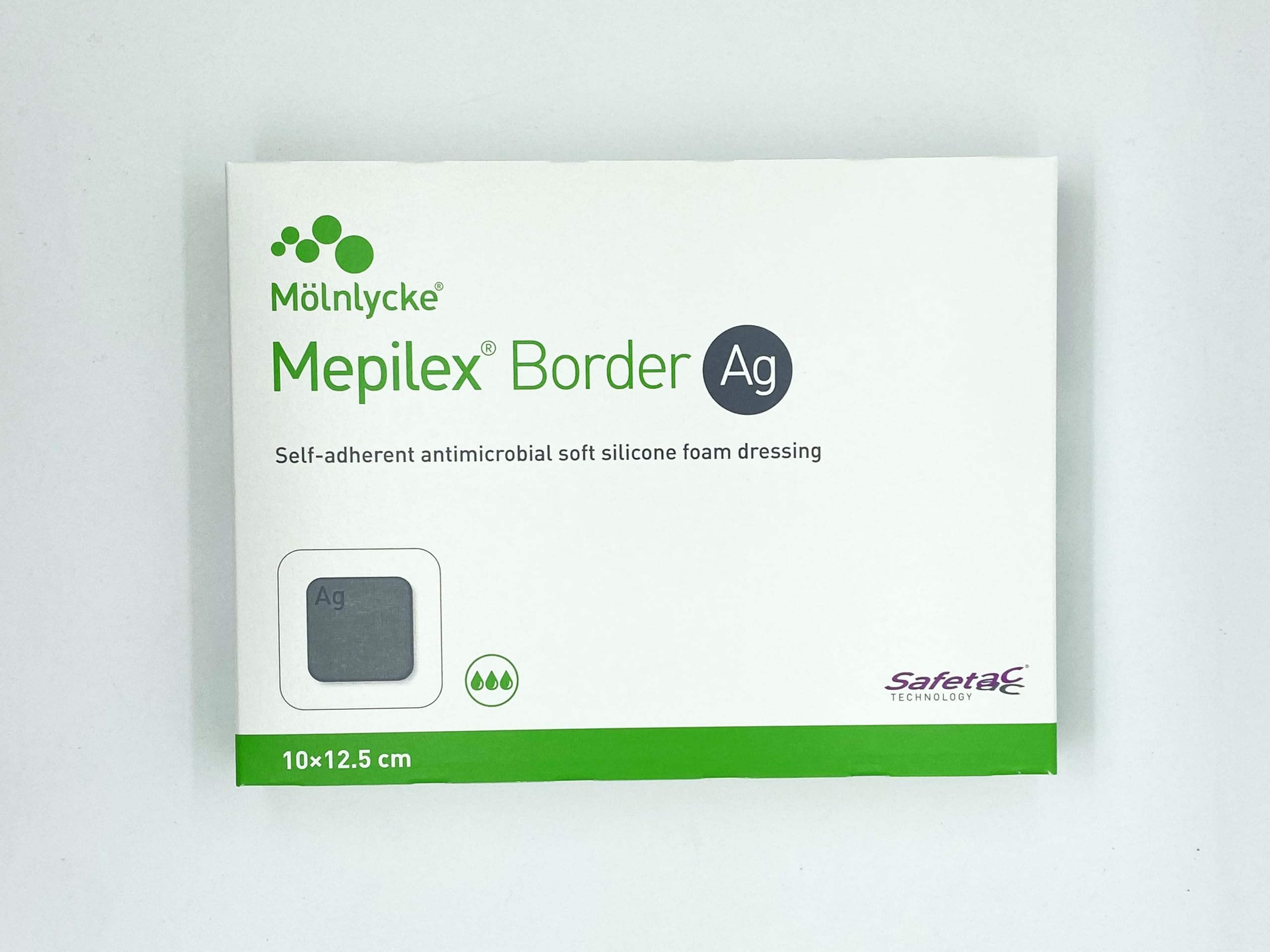 Mepilex Border Ag 10x12,5 cm (Confezione da 5) - Medicazione Antimicrobica in Schiuma con Argento e Tecnologia Safetac - Per Ferite Infette o a Rischio Infezione