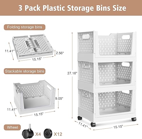 Miniatura 2 de Contenedores de almacenamiento apilables, organizadores plegables de armario y cajas de almacenamiento, estantes de plástico, contenedor organizador