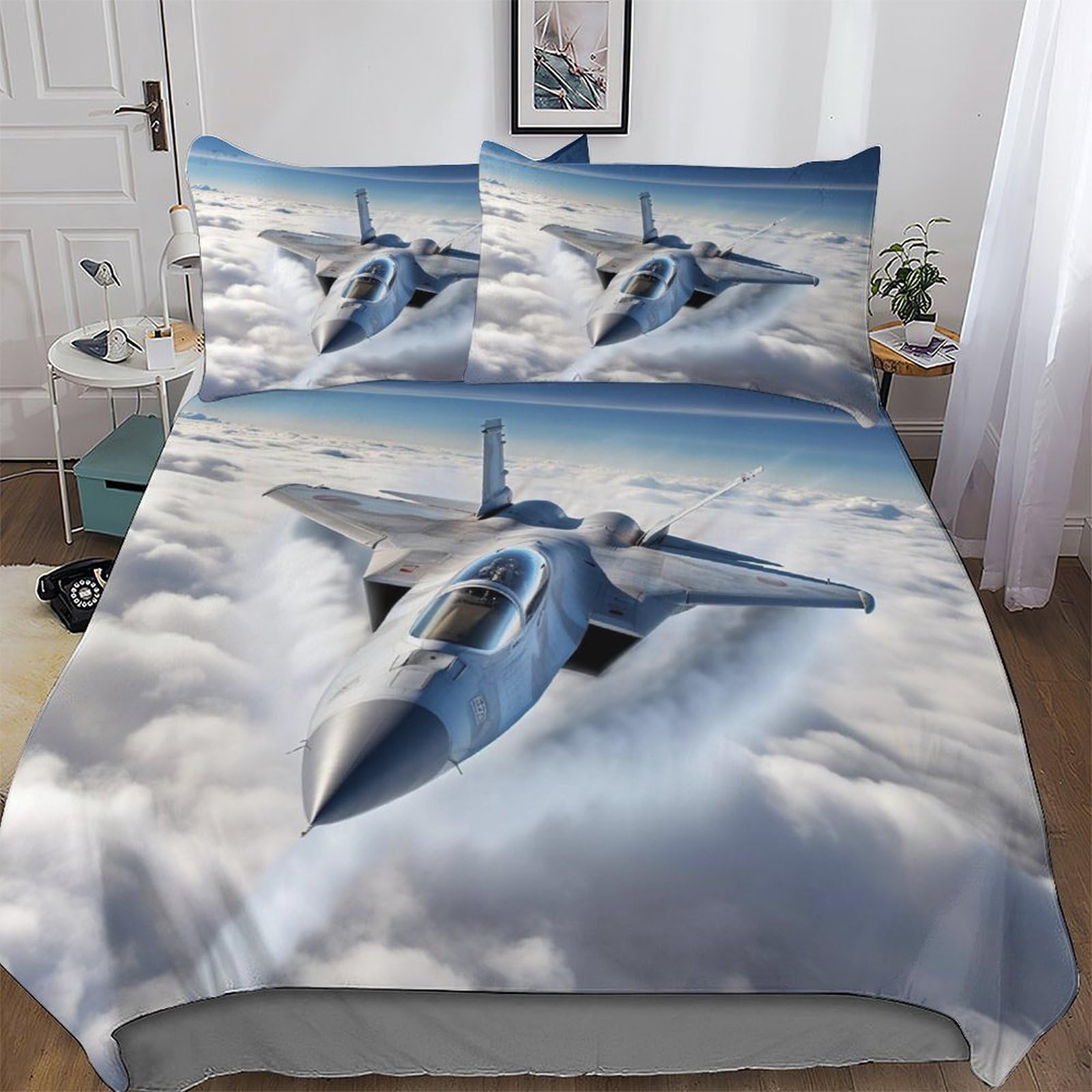 Housse couette King 220x240cm airplane combattant en microfibre haute densité