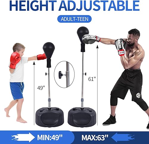 Miniatura 7 de Saco de boxeo con soporte rápido para aumentar la velocidad, reflejos y resistencia  Altura ajustable para entrenamiento, equipo de boxeo, alivio