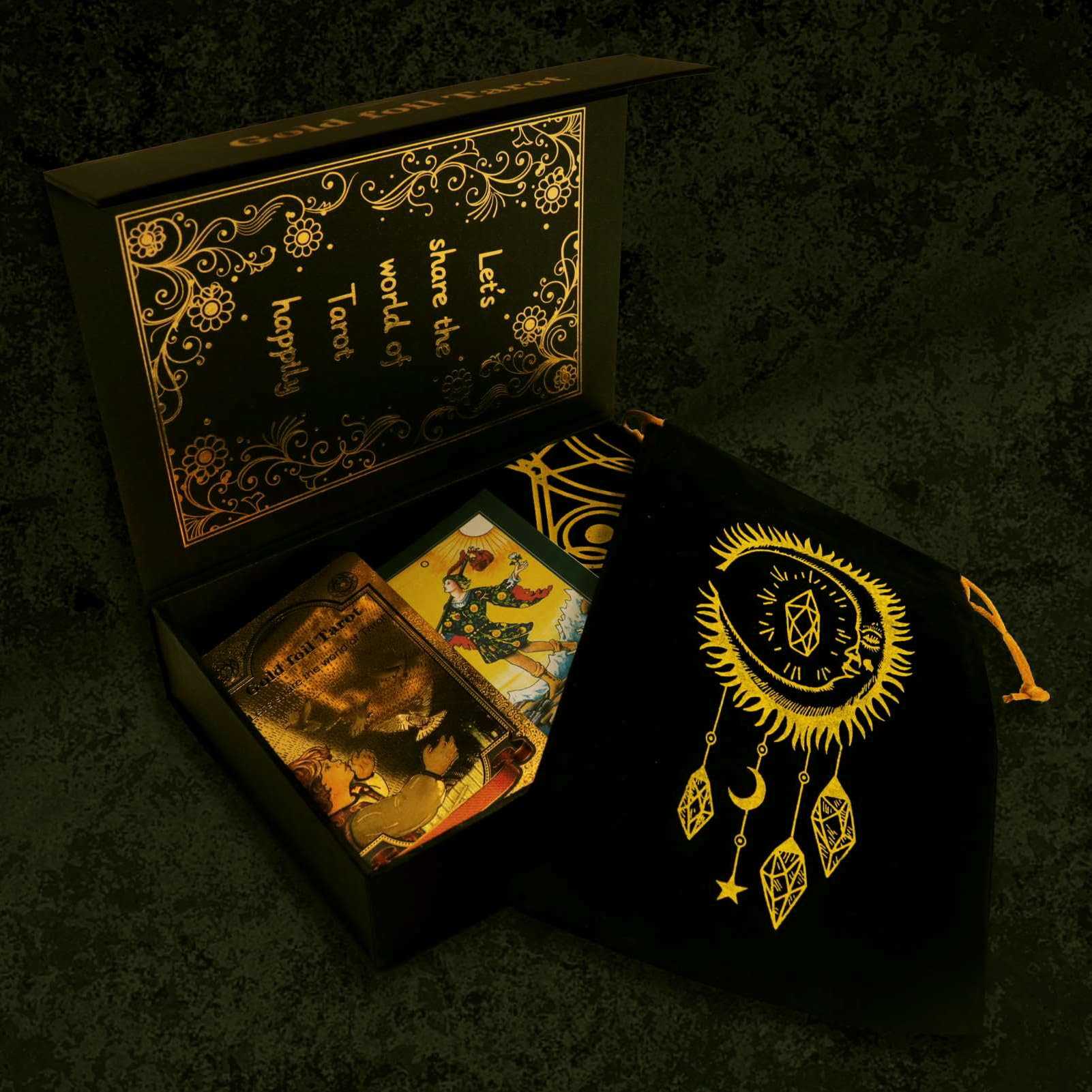 GIBZ Mazzo di Tarocchi Tradizionale Set di Tarocchi di Lusso in Lamina d'oro con Guida Tovaglia Scatola per Principianti, 78 Pezzi