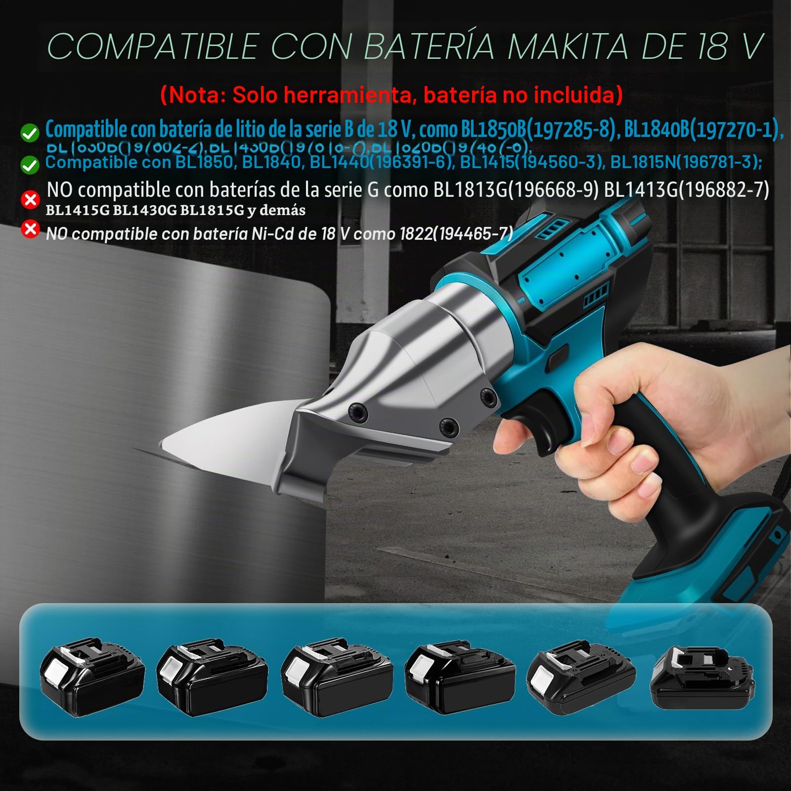 Tijeras Eléctricas Inalámbricas para Metal, Cizalla con Cabezal Giratorio 360°