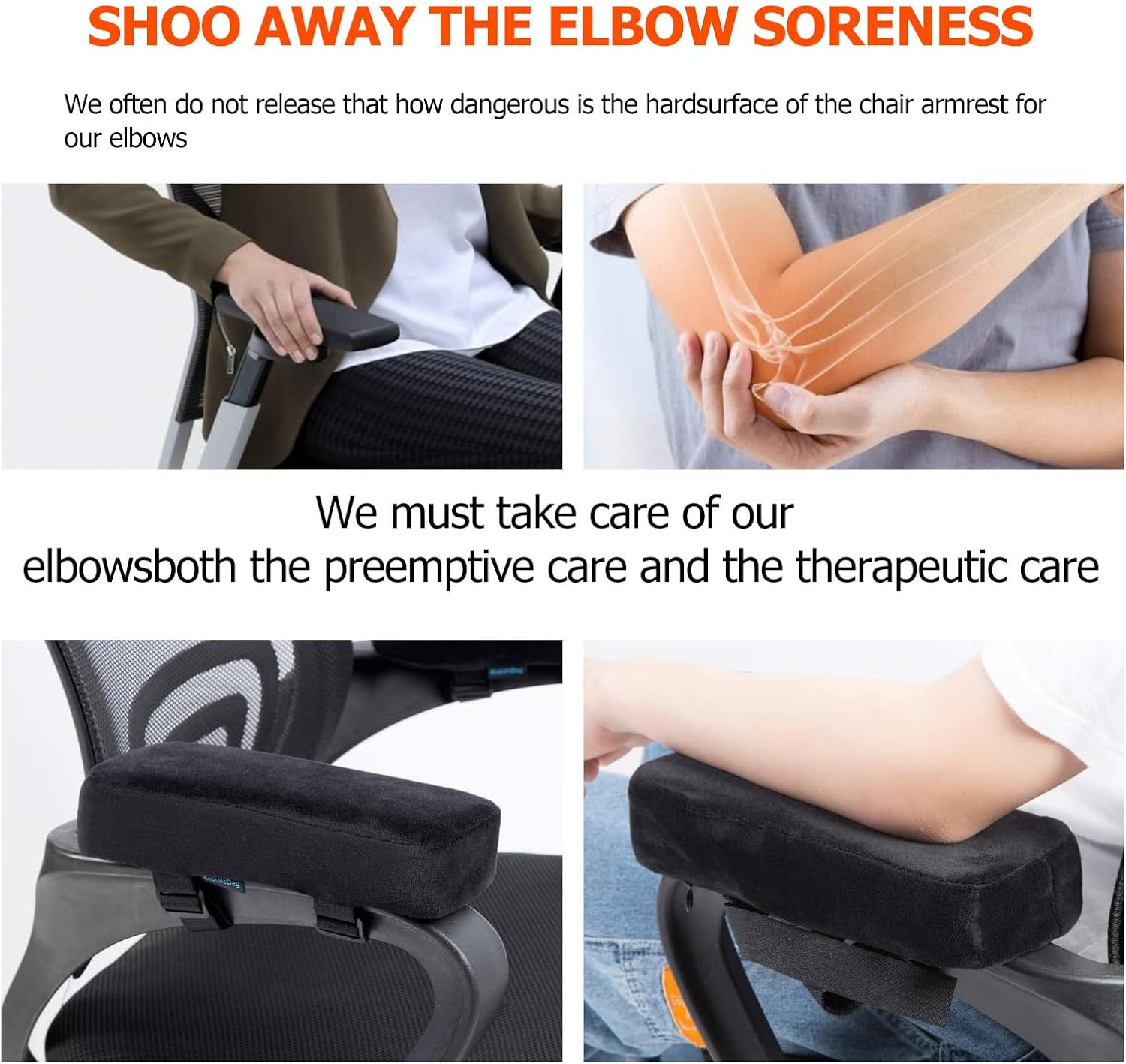 PRETYZOOM 2pcs Chair Armrest Pads Black Sponge Anti Slip Support for Office
