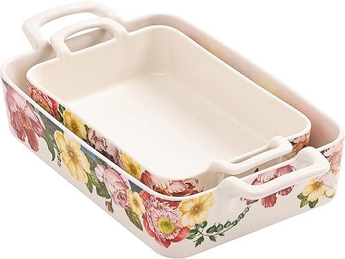 Miniatura 4 de Bico Peony Heaven - Juego de 2 moldes rectangulares grandes y medianos para hornear, para lasaña, cazuela, microondas, lavavajillas y horno