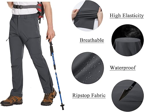 Miniatura 4 de EKLENTSON Pantalones de senderismo resistentes al agua para hombre, ligeros, de secado rápido, tácticos, con bolsillos con cremallera