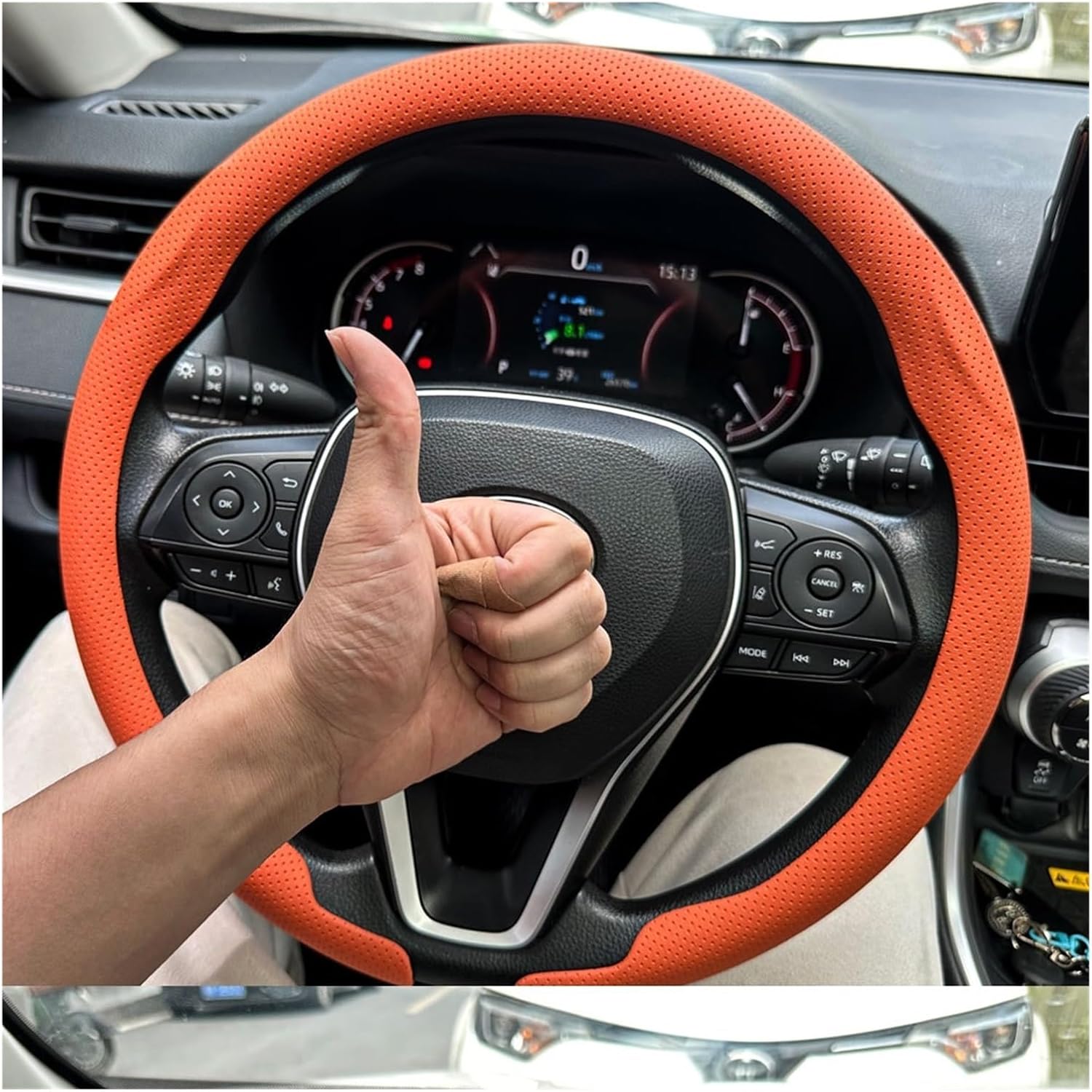 Steering Size 36-38cm Universal Non-Slip Round Breathable Leather Car Steering Wheel Cover Protector Suitable Fit for Auto Accessories(Brown)