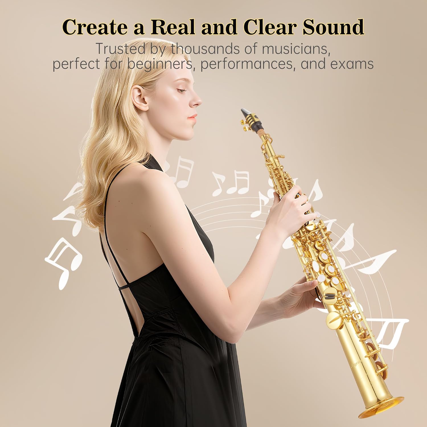 Soprano Saxophone Package, Pro-Ready Kit for Beginners to Advanced Players - Includes Hard Case, Neck Strap, Reeds, Stand & Essential Cleaning Accessories