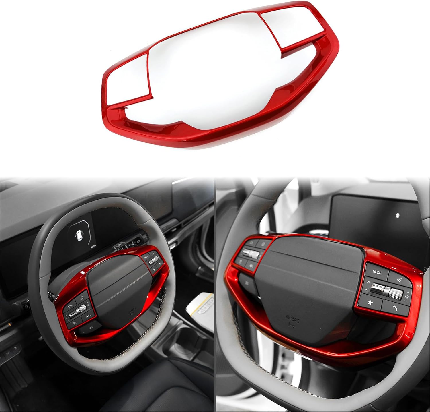 ABS Car Steering Wheel Frame Cover Steering Wheel Button Panel Frame Molding Trim Compatible with Kia K4 2025,Kia EV6 2025,Kia Sportage 2026,Kia EV3,Kia EV4 Accessories(Glossy Red Style)