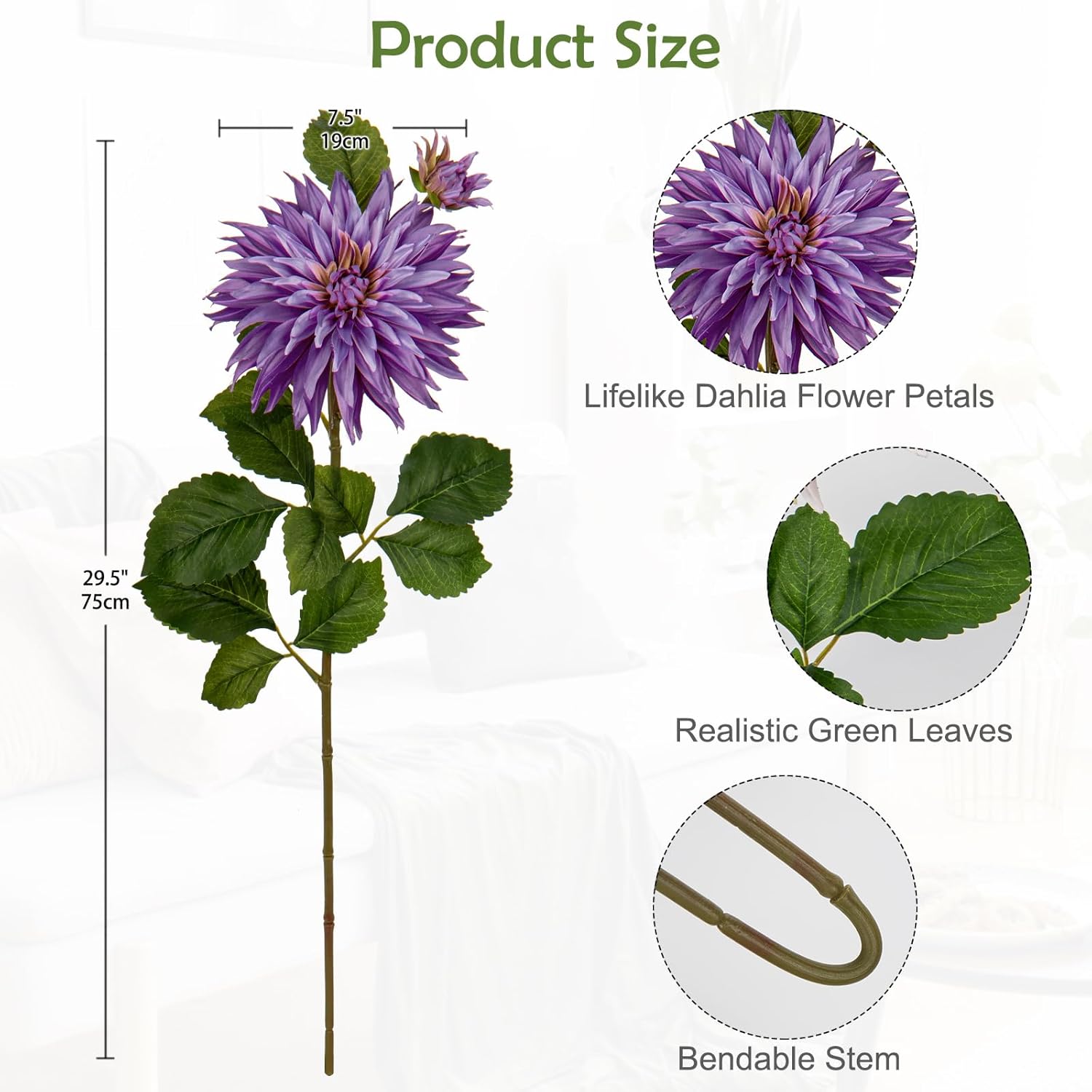 3Pcs Purple Artificial Dahlia Flowers 29.5" Fake Flower Silk Flowers with Long Stem Floral Arrangements Bouquets Faux Dahlias Flowers for DIY Wedding Party Centerpieces Decor Home Office Decoration - Image 2