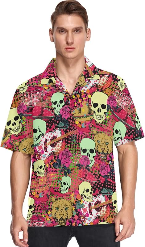 visesunny Mens Unique Pattern Hawaiian Shirt Beach Tropical Button Up Shirts Vacation Cruise Hawaii Summer Clothes
