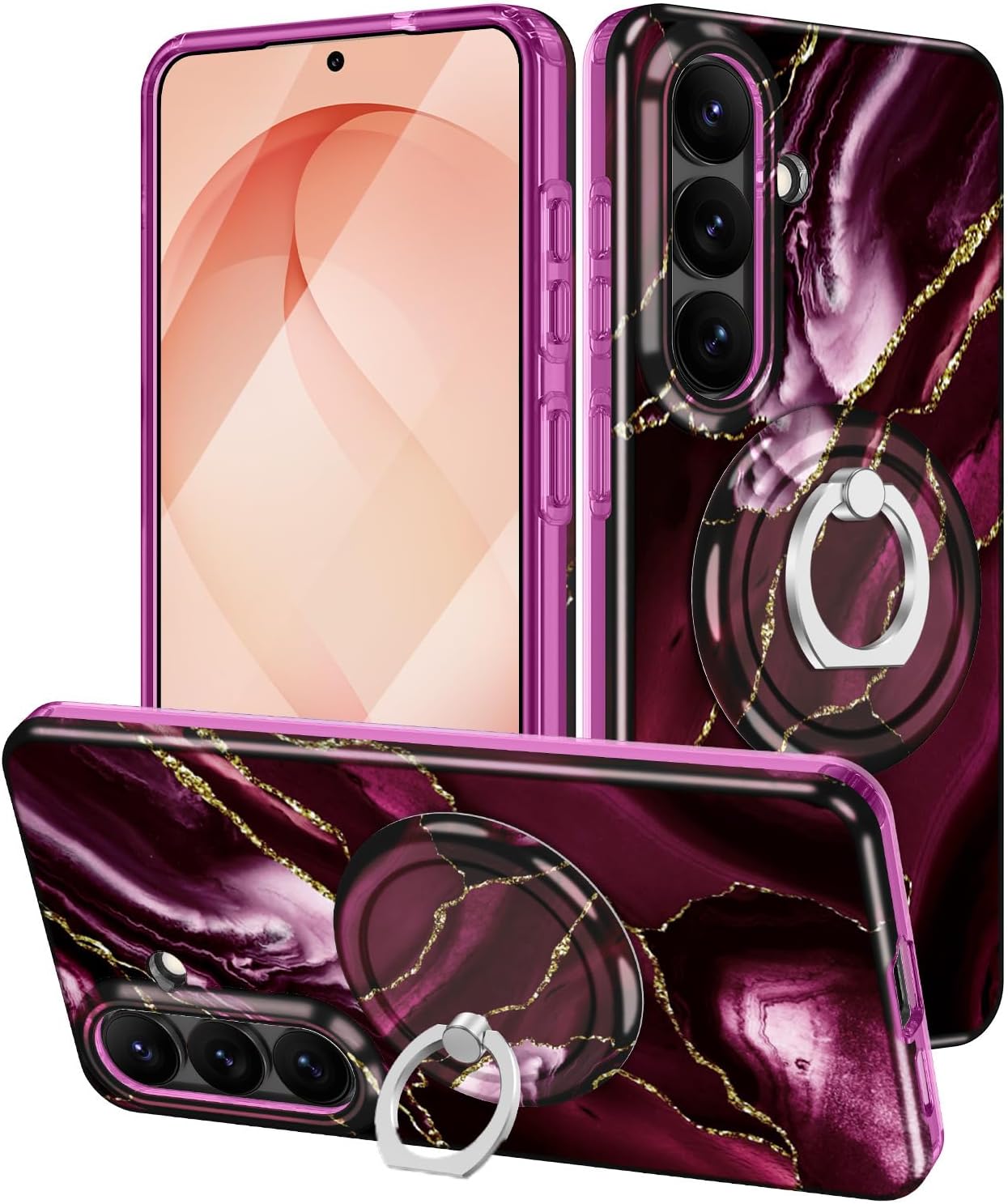 Btscase for Samsung Galaxy S26 Case, [Compatible with MagSafe] [Military Protection] with Magnetic Removable Ring Stand, Hard PC Back & TPU Bumper Shockproof Adjustable Kickstand Cover, Wine Red