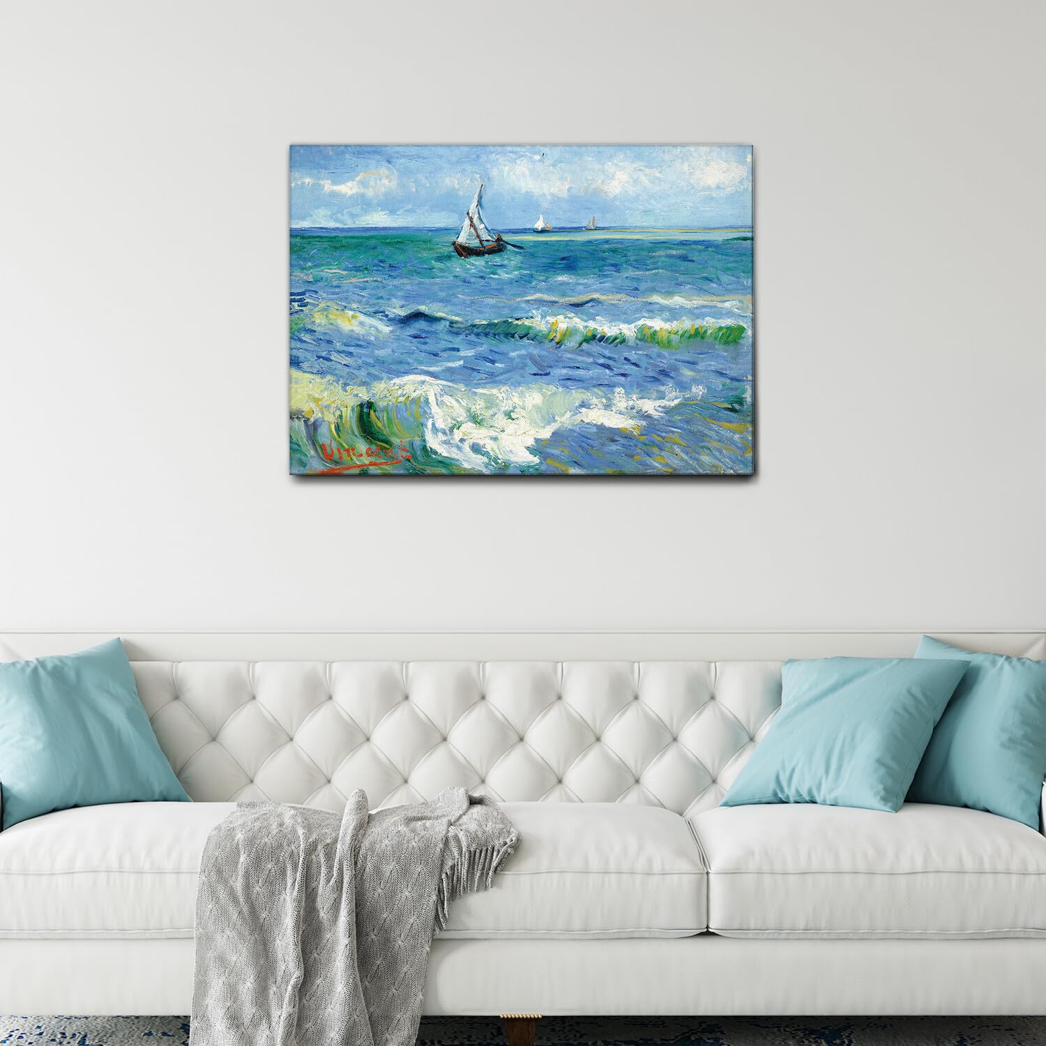 Giallobus - Quadro - Vincent Van Gogh - Il mare a Les Saintes Maries - Tela Canvas Telaio Standard - 100x70 - Pronto da appendere - Quadri moderni per la casa