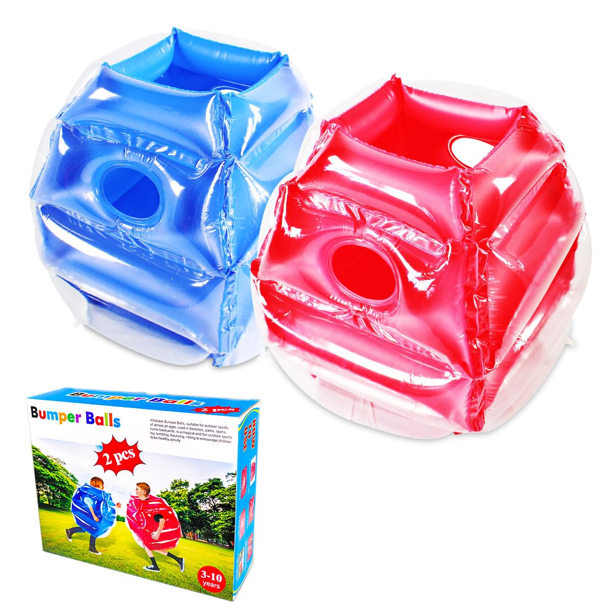 SUNSHINEMALL Lot de 2 balles Pare-Chocs, pour Enfants, Adultes, Patio, Aire de Jeux, pelouse, Grands Jouets gonflables pour l'été et l'extérieur, Rouge et Bleu, 60 cm