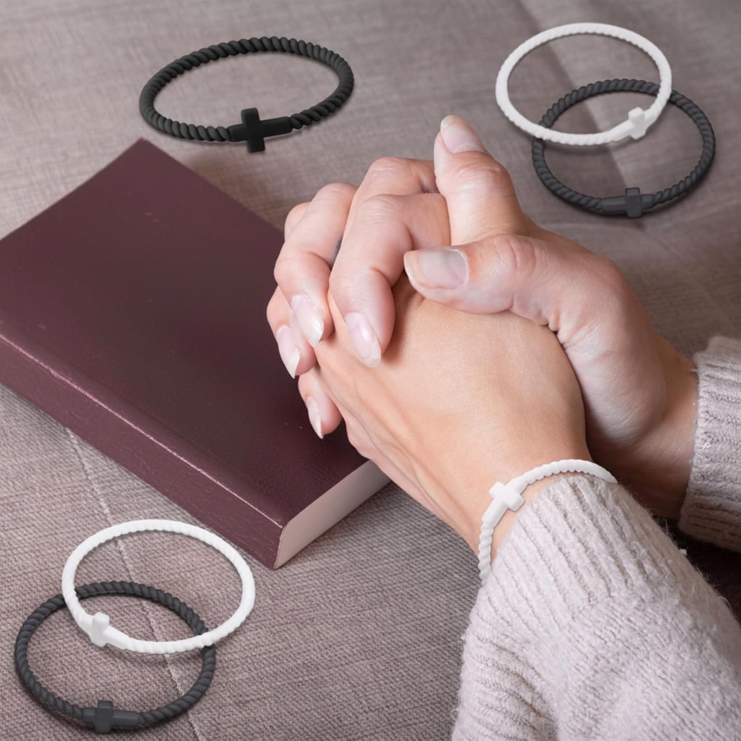 Soaoo 24/60 Pcs Jesus Bracelets Cross Silicone Bracelet Braided Stackable Rubber Wristband Silicone Jesus Jewelry Gift for Women Men - Image 5