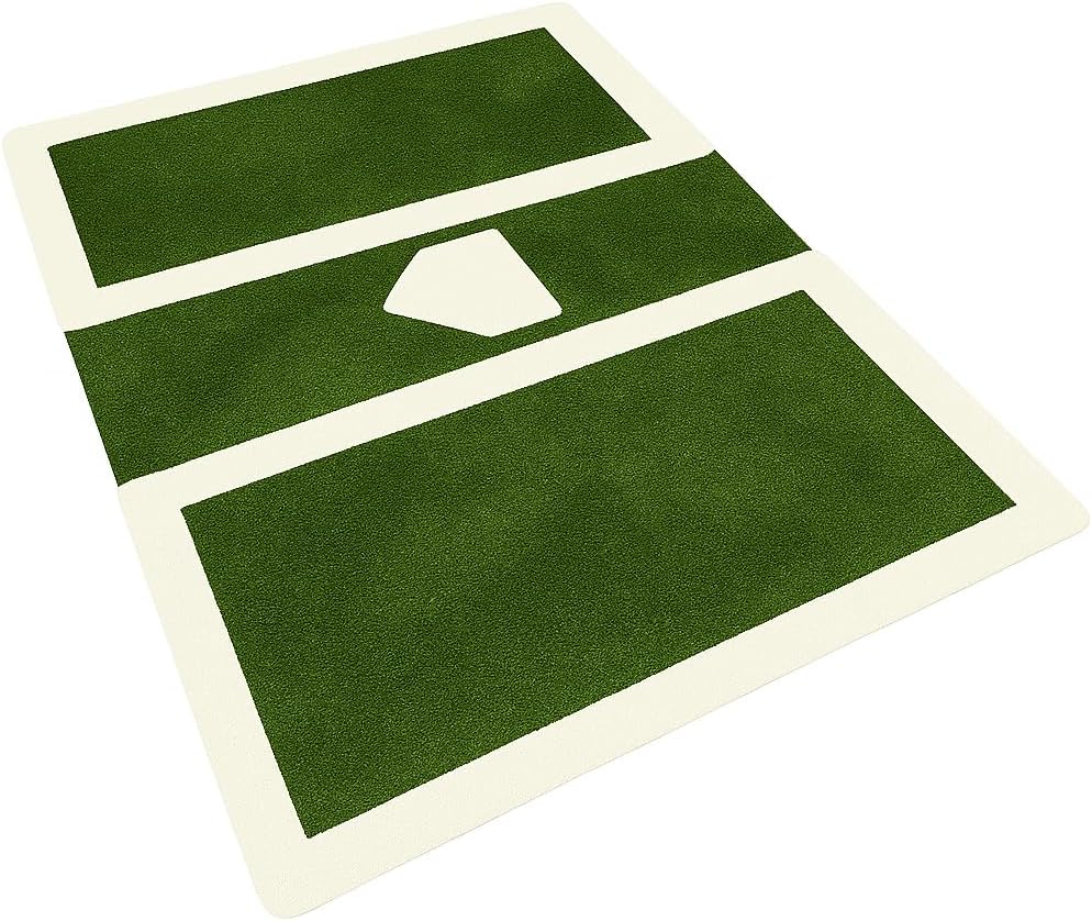 Baseball Softball Hitting Batting Mat 8' x 6'. Practice Stance Swing Alignment with Home Plate with Batters Box.