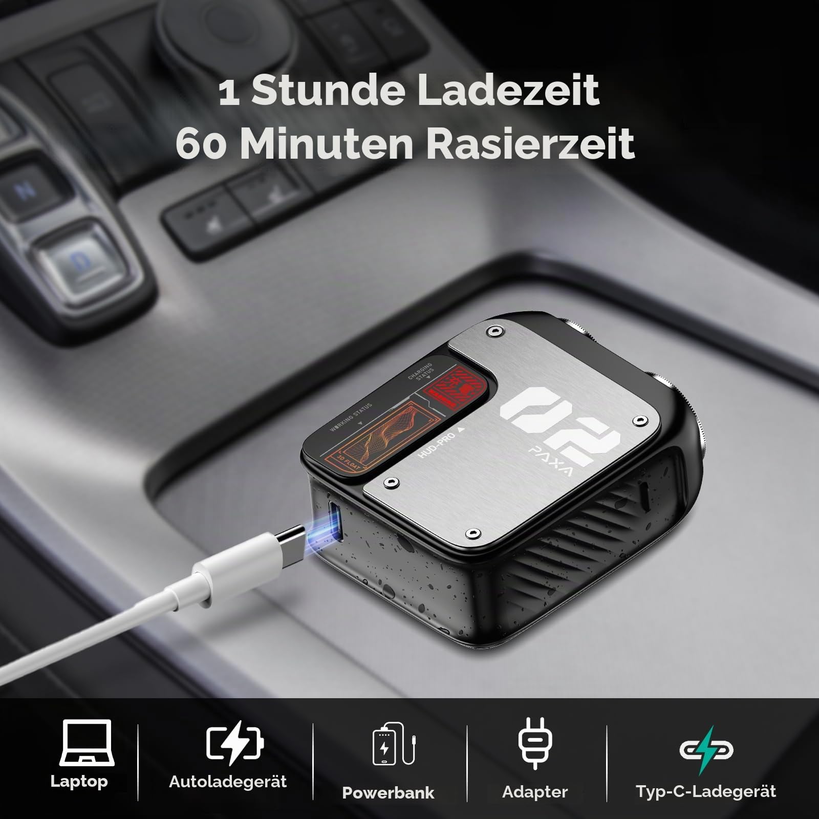 PAXA T01 Rasierer Herren Elektrisch,9000 U/Min Kompakter Elektrorasierer,IPX7 Rotationsrasierer Mini Rasierer Herren Nass-&Trockenrasur,Magnetische Kappe,USB-C Aufladbar Für Zuhause,Auto,Reise,Grigio