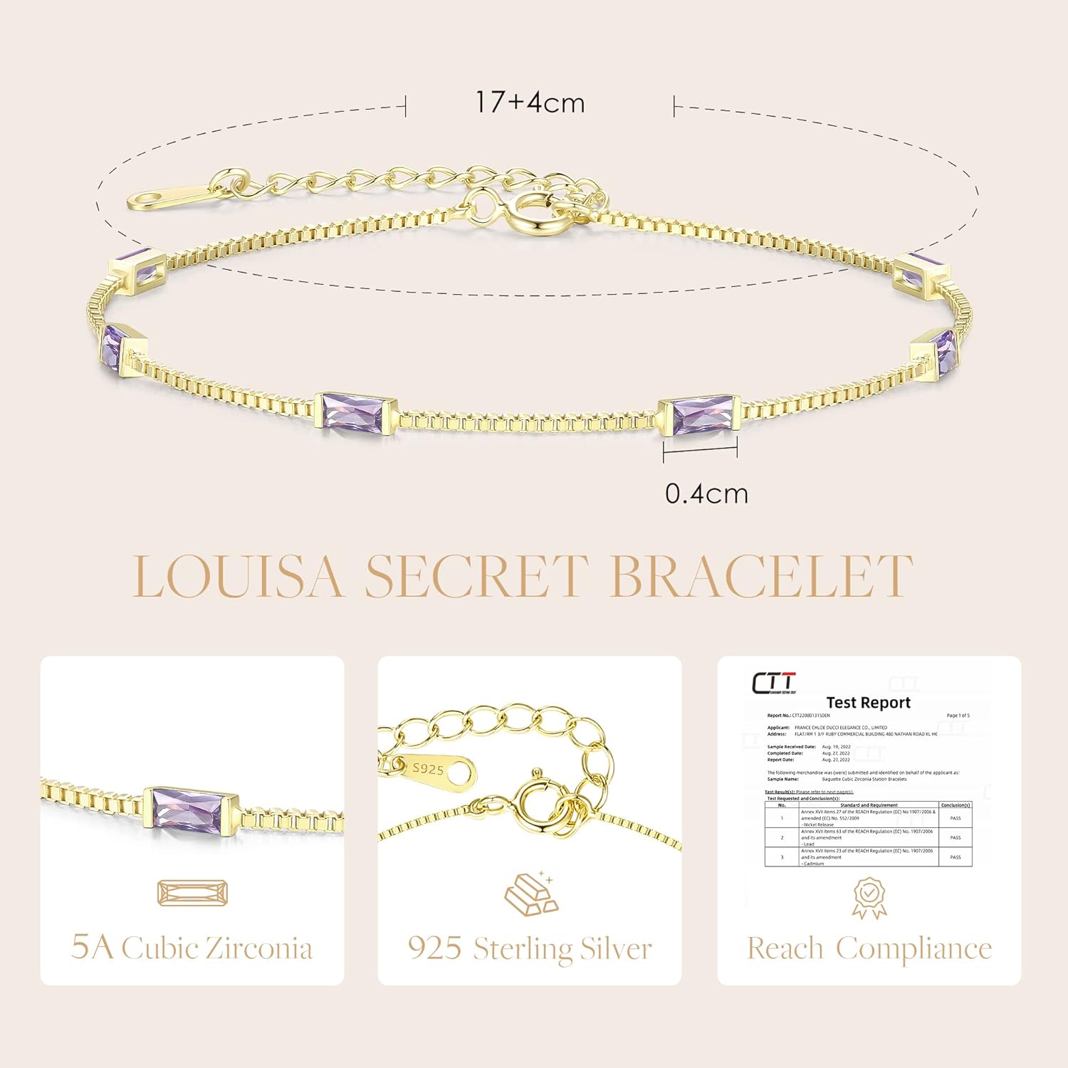 LOUISA SECRET Birthstone Bracelets for Women, 925 Sterling Silver Dainty Simple Women Charm Link Bracelet, Birthday Anniversary Jewelry Gifts for Women Wife Mom Her - Image 3