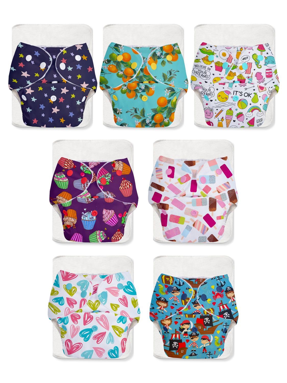Superbottoms Basic Leakage-proof advanced cloth diapers for babies, High Absorbent 100% cotton 7 reusable diaper and 7 insert pad Combo Pack washable cloth diaper 3M -3Years Adjustable, Reduces Rash-image-33