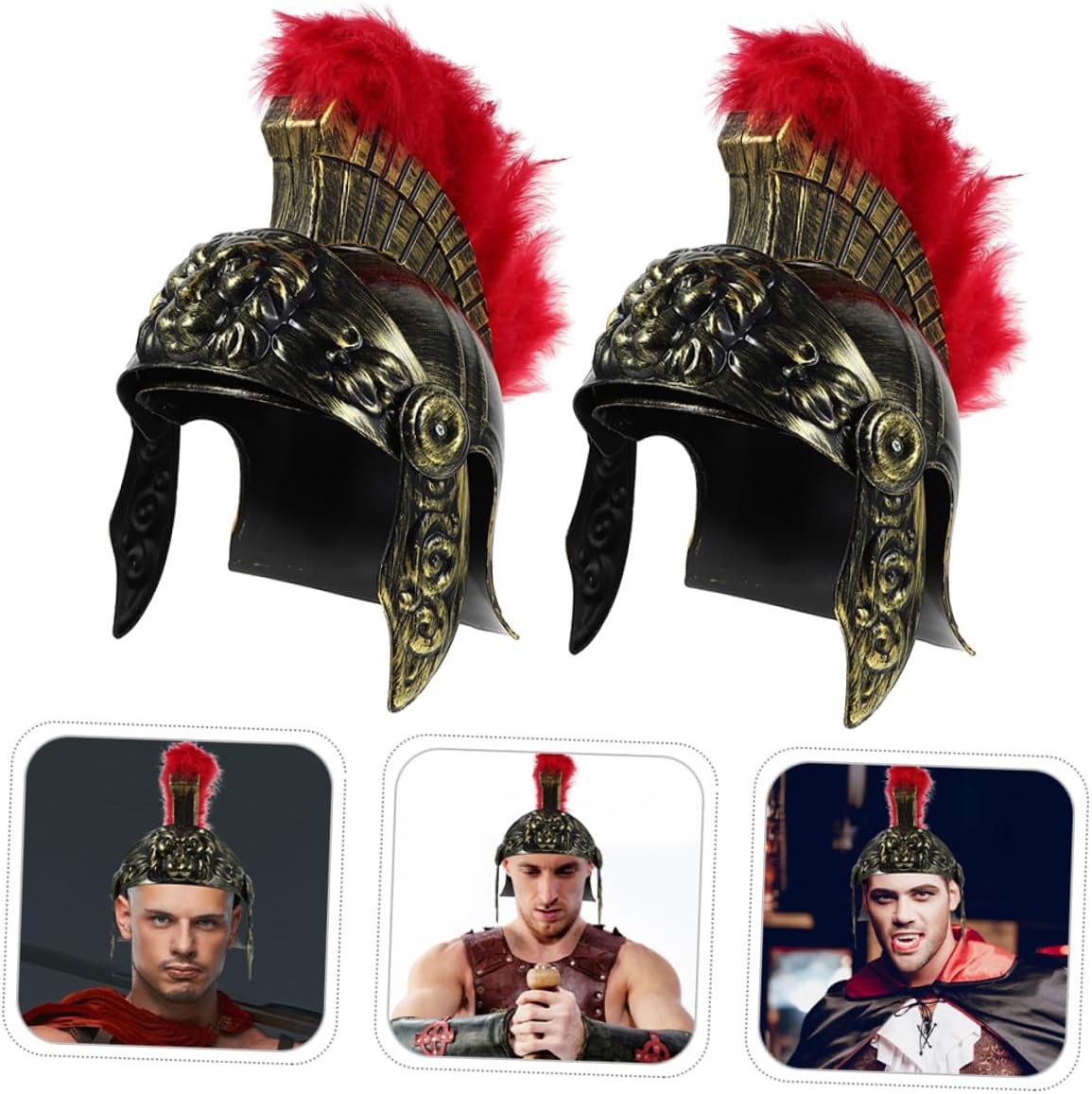2pcs Roman Soldier Helmet and Gold, Ancient Roman Warrior Headwear for Men, Historical Roleplay and Masquerade Costume Accessory