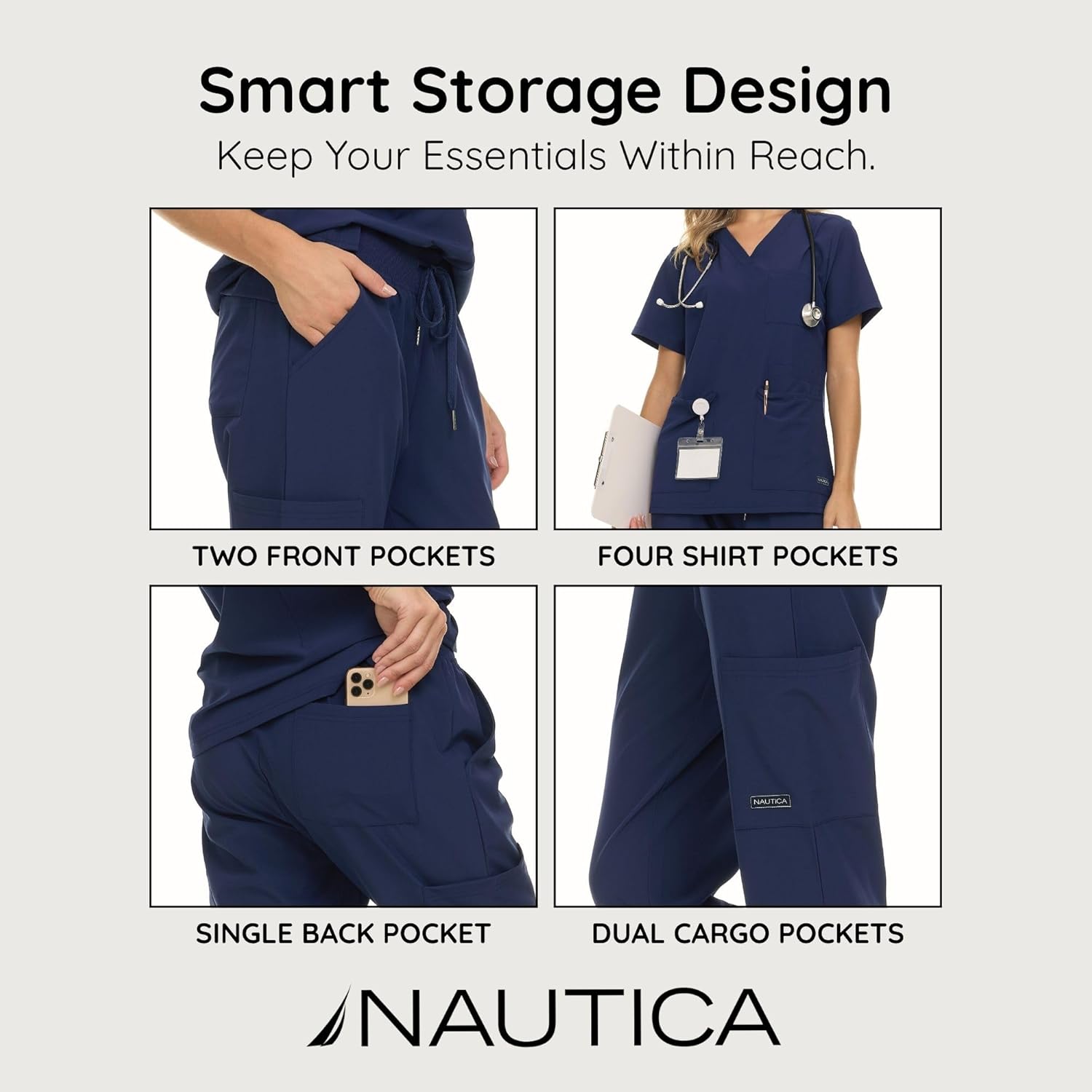 Nautica Women's Scrub Set, 9-Pocket Breathable & Stretchy Pants & Tops - Image 4