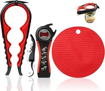 4 Pieces Jar Opener Multi Function Bottle Opener Kit Can Opener with Non Slip Gripper Pad