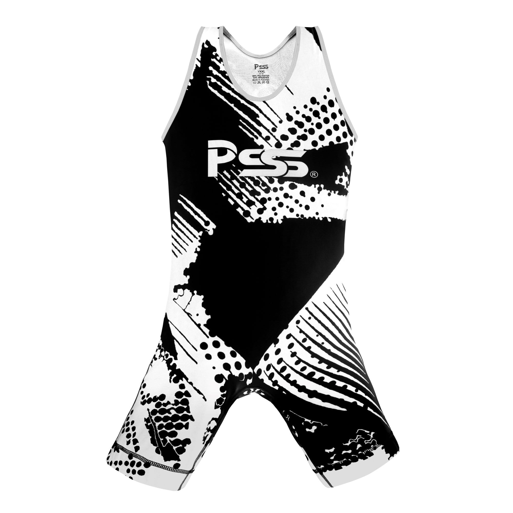 PSS kids Wrestling Singlet-Slim Fit Sport Bodysuit, Sleeveless Active Training Leotard-One Piece Breathable Athletic Supporter,Weightlifting Jumpsuit (Black/White, 5-6 Years)