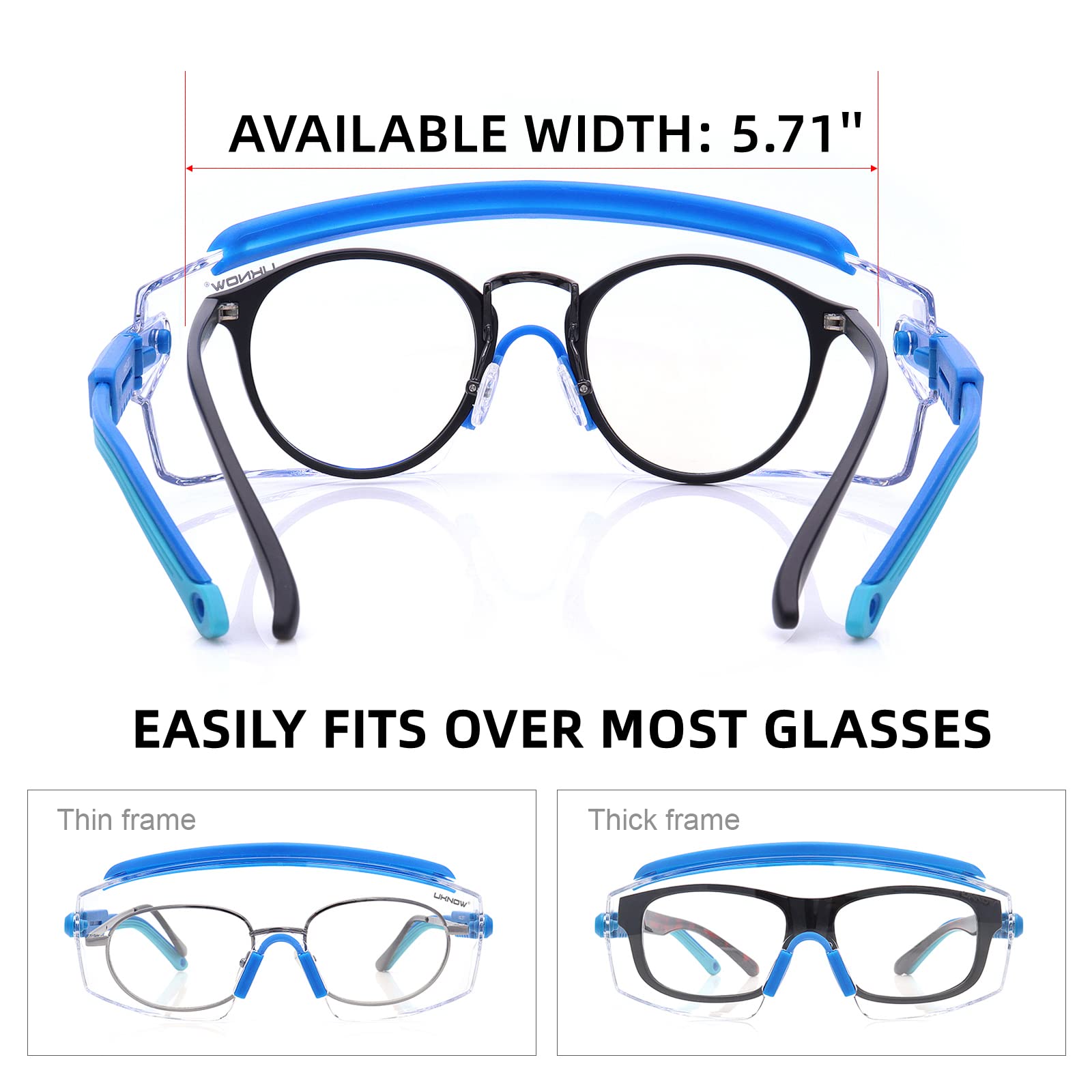 UKNOW Gafas de seguridad sobre gafas, gafas de seguridad antivaho con lente envolvente transparente, gafas protectoras ANSI Z87.1