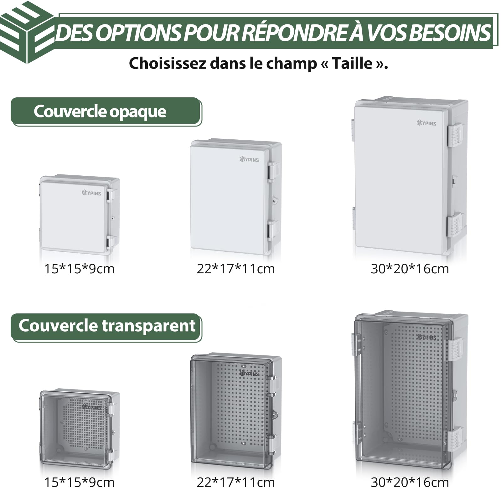 EYPINS Boîte de distribution étanche IP67, boîte de jonction étanche en plastique ABS - Boîtier extérieur - Boîte électrique avec accessoires de montage - 30 x 20 x 16 cm - Armoire électrique grise
