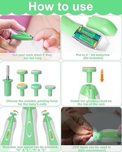 Vista 42 de OTTOLIVES Kit de cuidado de la salud y aseo del bebé, 24 en 1, juego de recortador de uñas eléctrico para recién nacidos, cuarto de bebé, bebé, Azul