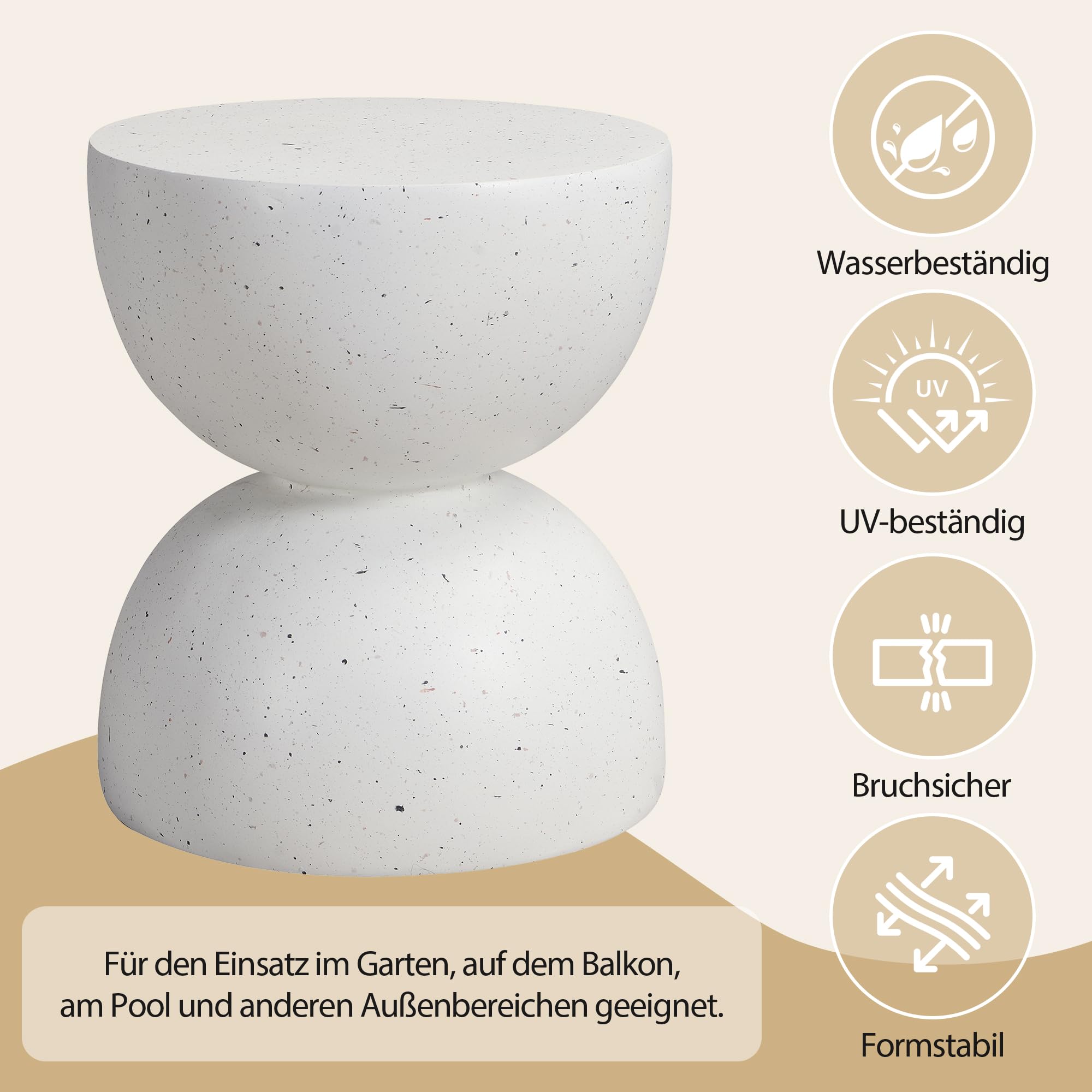 Merax Tavolino da esterno in MgO, leggero, moderno, impermeabile e resistente ai raggi UV, tavolo da balcone resistente alle intemperie, senza montaggio, per giardino, terrazza, piscina e interni