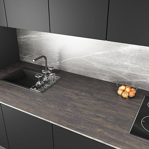 Miniatura 5 de CRE8TIVE Papel tapiz de hormigón gris dorado para despegar y pegar para salpicaduras de cocina, papel tapiz de cemento texturizado extraíble,