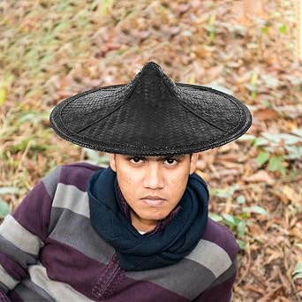 Happyyami Samurai Hat: Ancient Chinese Style Knight Headwear - Black Woven Hat For Performance Cosplay Party - Children Breathable Sunshade Cap