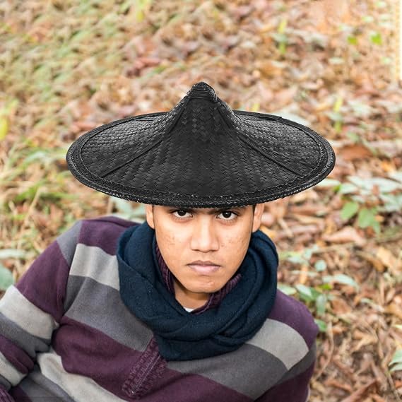 Happyyami Samurai Hat: Ancient Chinese Style Knight Headwear - Black Woven Hat For Performance Cosplay Party - Children Breathable Sunshade Cap