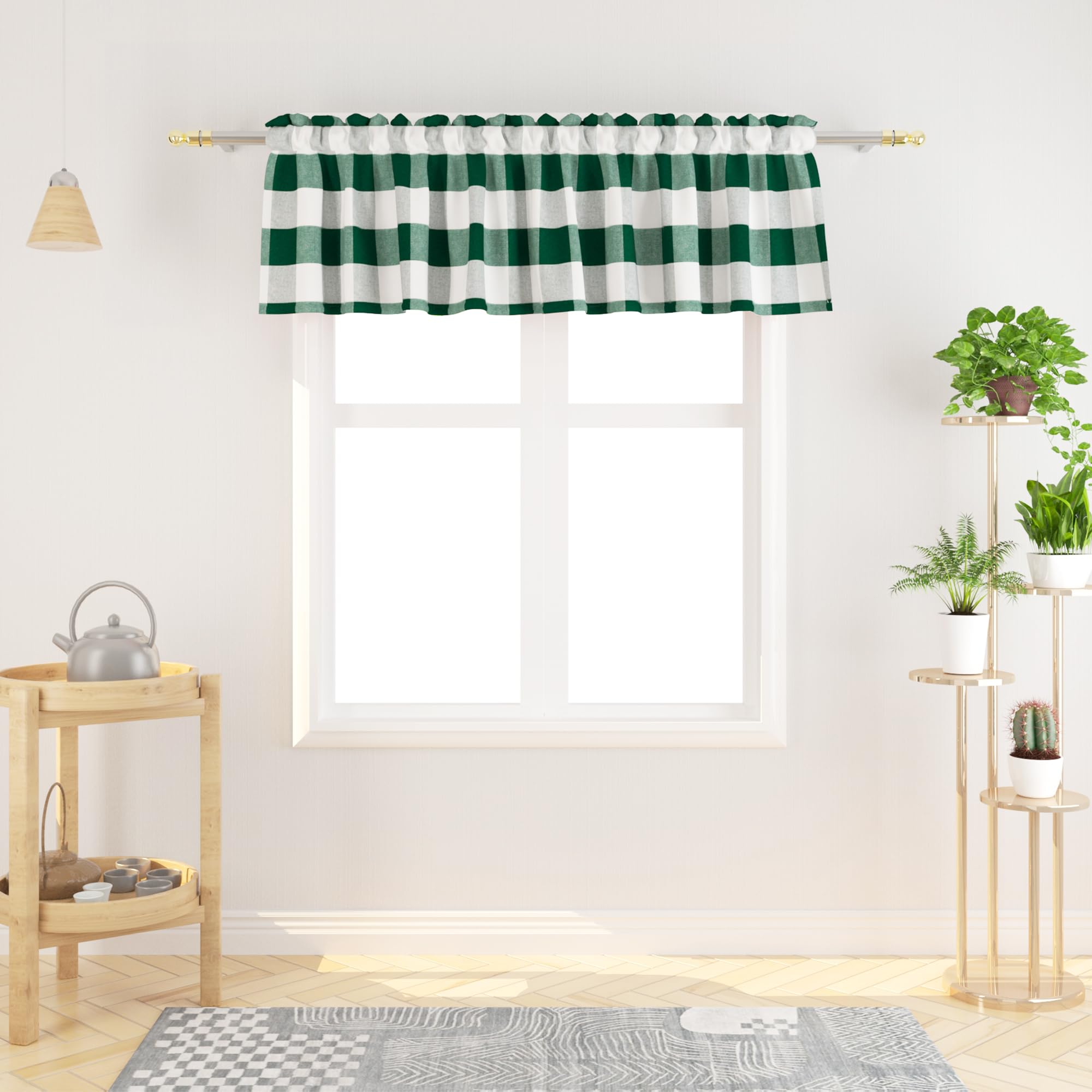 NATUS WEAVER Window Curtain Valances 18 inches Long Living Room Bedroom Kitchen 1 Panel Buffalo Check Small Short Mini Valance Curtain Topper Rod Pocket Classic Country Farmhouse - Dark Green & White