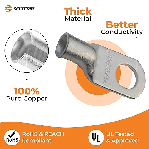 Miniatura 87 de SELTERM - Terminal en anillo de grado marino UL 2/0 AWG 3/8 pulgadas (25 uds) para batería, terminal tubular de cable eléctrico, conector calibre