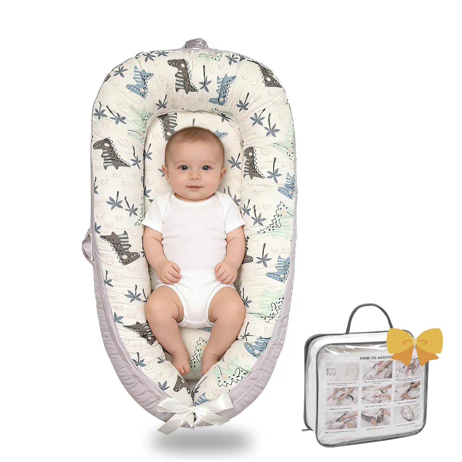 Infant Support Cushionr-Breathable and Soft Organic 100% Cotton, Portable Tummy Time Mat with Removable Support Cushionr Cover, Floor Baby Support Cushion for Newborn - Dinosaur World