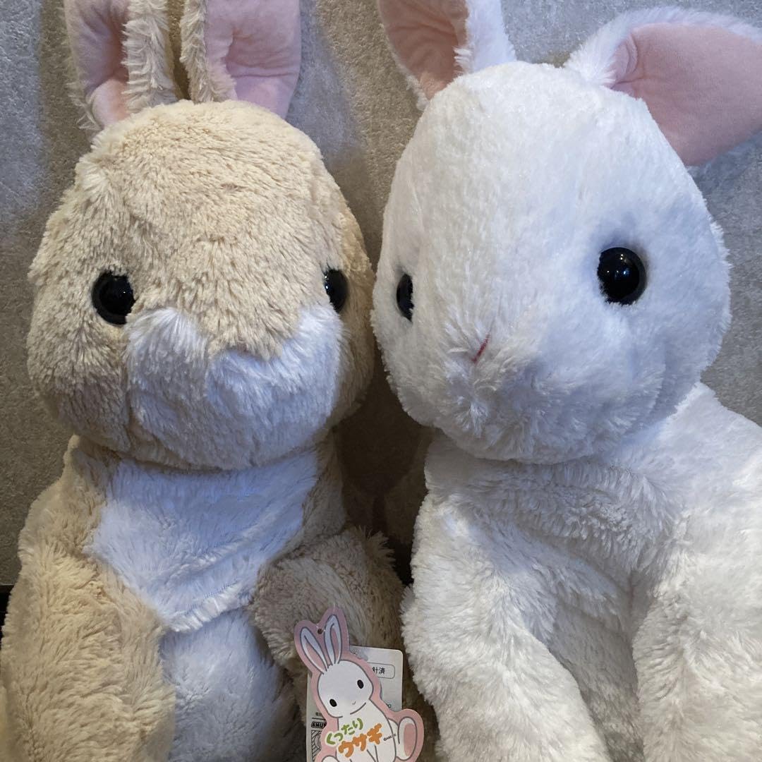 Amazon.co.jp: くったりウサギ でかBIGぬいぐるみ ホワイト ブラウン 2