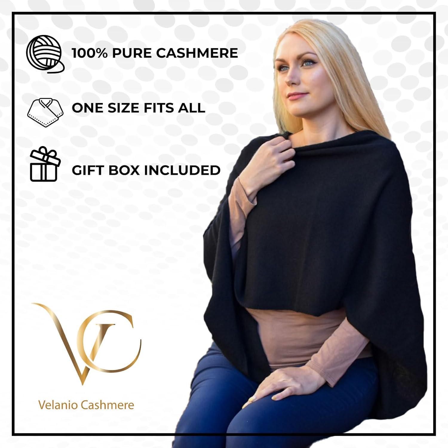 Velanio Cashmere Cashmere Knitted Poncho 100% Mongolian Cashmere Dress Topper for Women Wrap [Gift Box] - Image 6