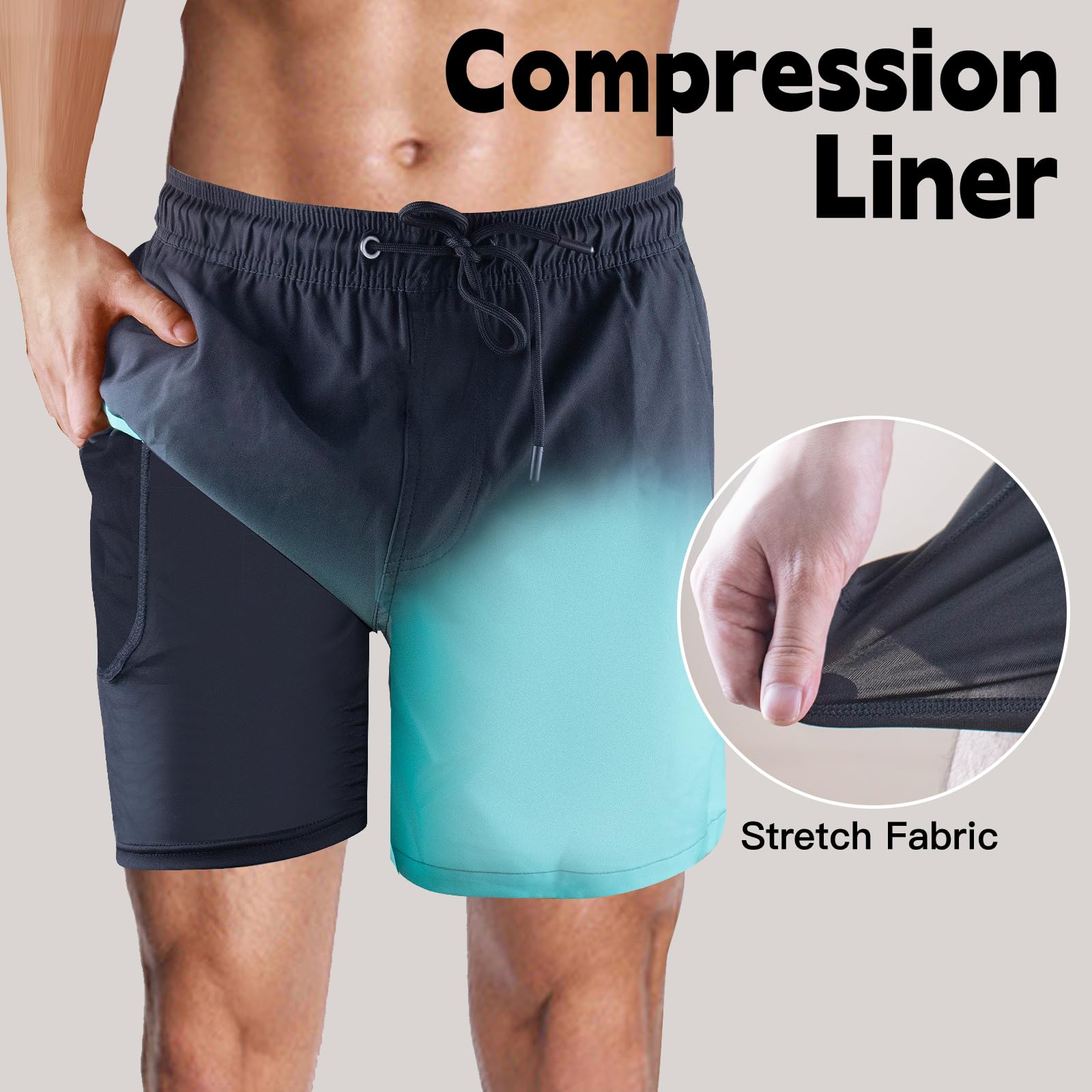 Maillot de Bain Homme avec Poche Short de Bain Imperméable à Séchage Rapide Short de Bain avec Cordon de Serrage Réglable Loisir Pantalon Court de Plage