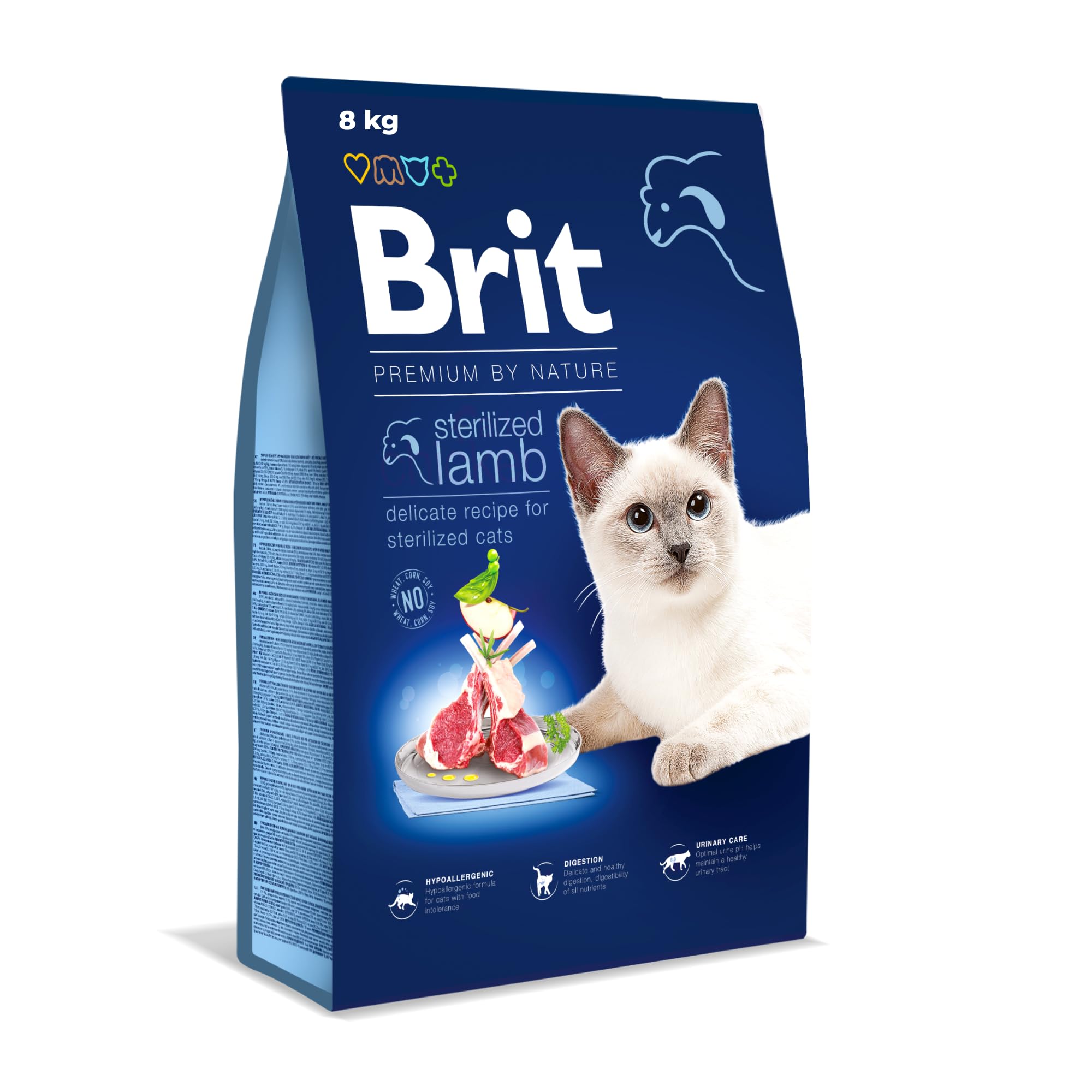 Brit Premium by Nature Trockenfutter für sterilisierte Katzen, Geschmacksrichtung Lamm, 8 kg