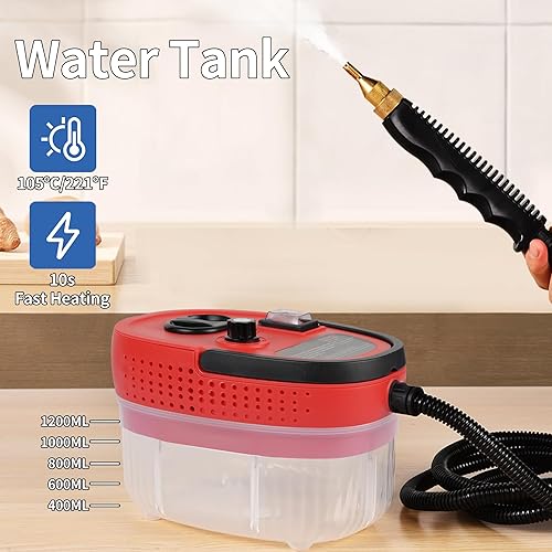 Miniatura 2 de SMAYDA Limpiador de vapor portátil de alta presión con 3 cepillos y 1 raspador de vidrio que genera rápidamente vapor de alta temperatura para