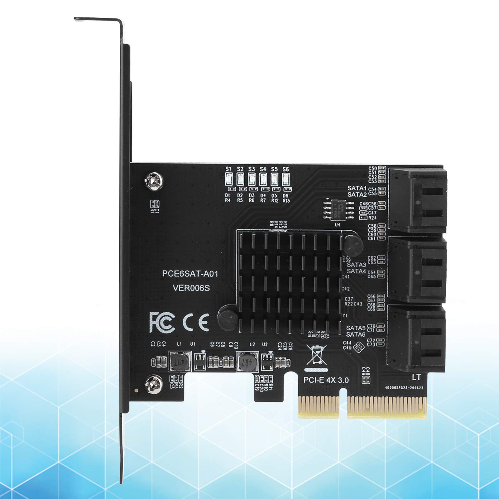 Tbest Carte Sata, Asm1166 6 Ports, PCIe Sata3.0 Disque Dur 6G Pcie3.0 Gen3 4X Adaptateur, Compatible avec /Linux/OS X/NAS/Synology
