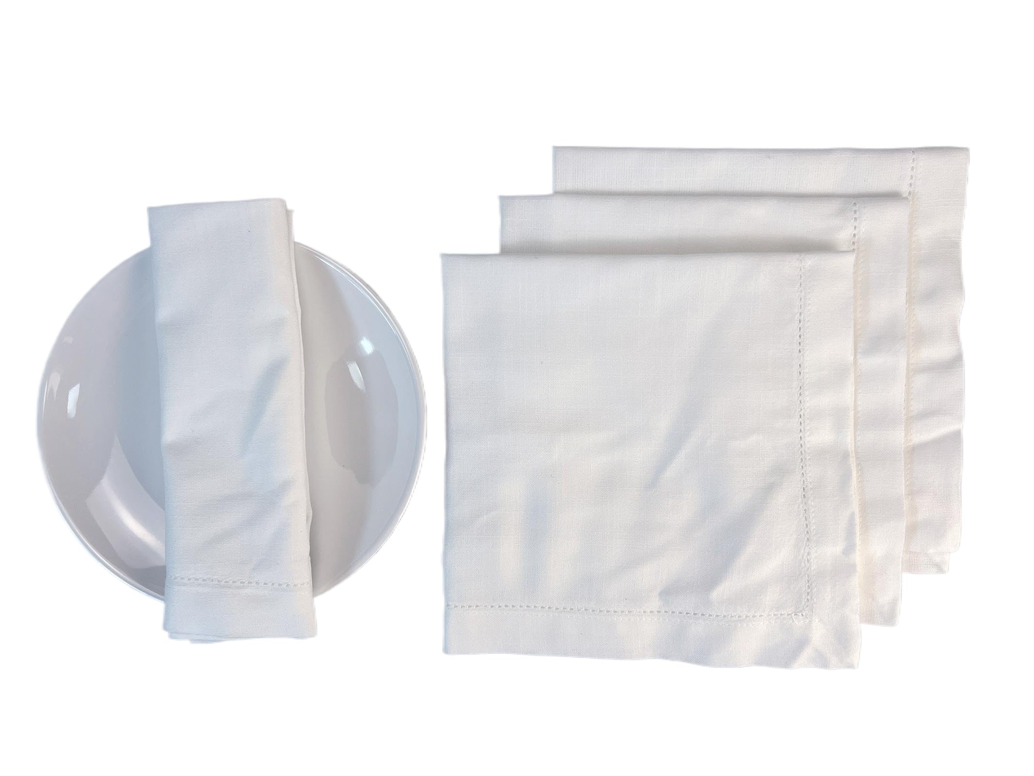 Stoffservietten 6er Set Baumwoll Leinen Waschbar Wiederverwendbare mit Hohlsaum Servietten Stoff Tischsets Tischdekoration für Partys Weihnachten Geburtstag Hochzeit Küche (Weiß, 20 x 20 cm)