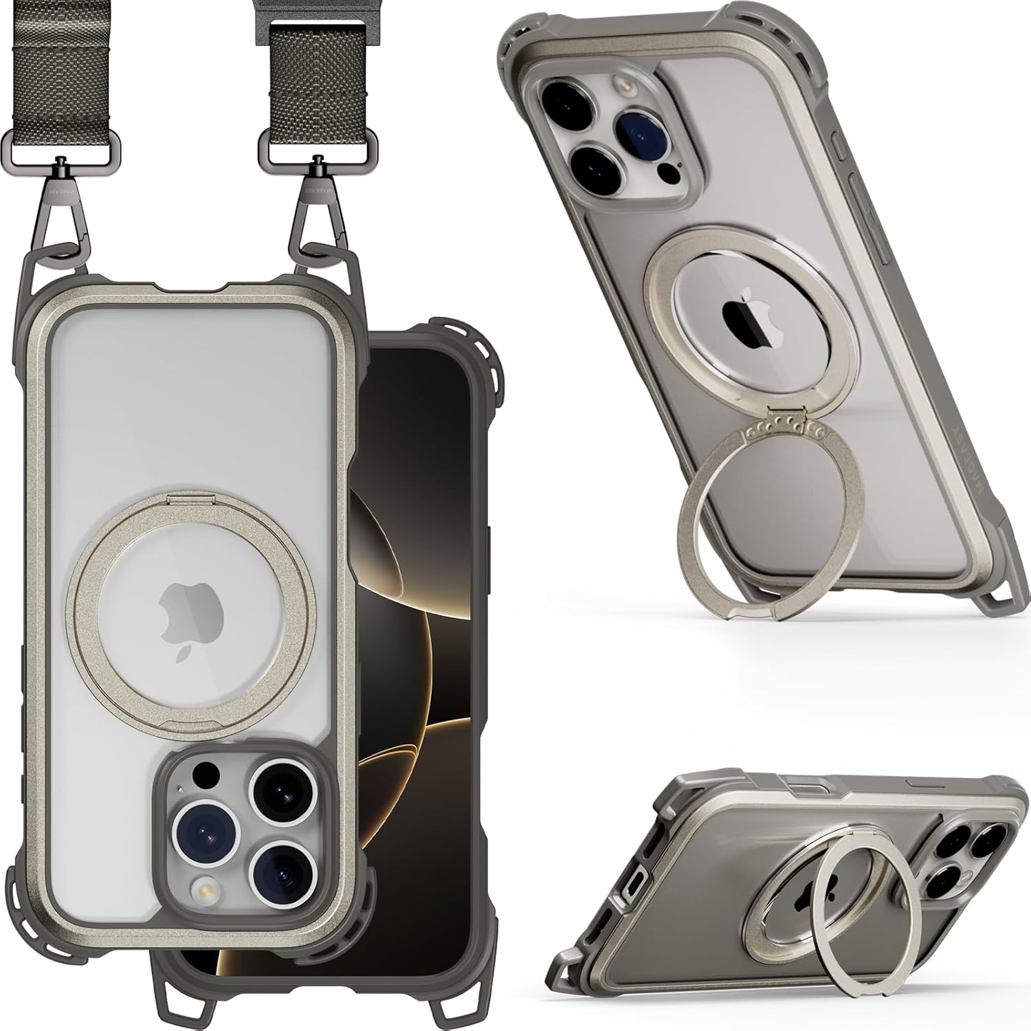 MAGEASY Designed for iPhone 16 Pro Case with 360 Stand - 25ft Ultimate Drop Protection Compatible with MagSafe