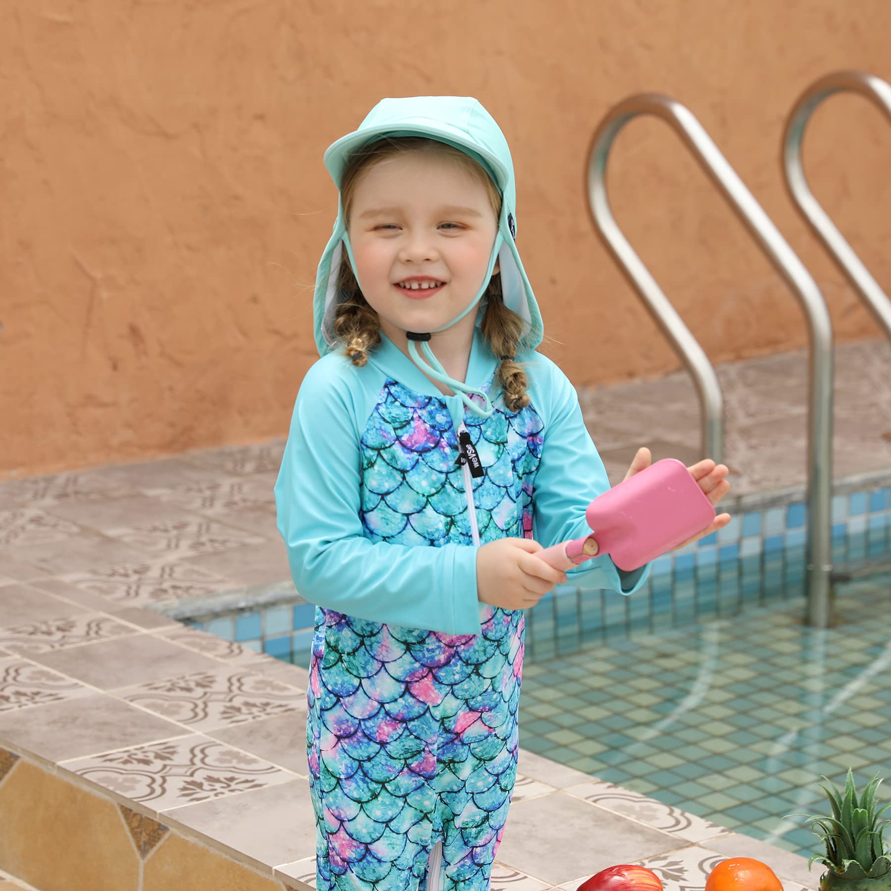 weVSwe Baby Toddler Sun Hat UPF 50+ Swim Cap Flap Neck Protection Adjustable Chin Straps UV Sun Protection Hats