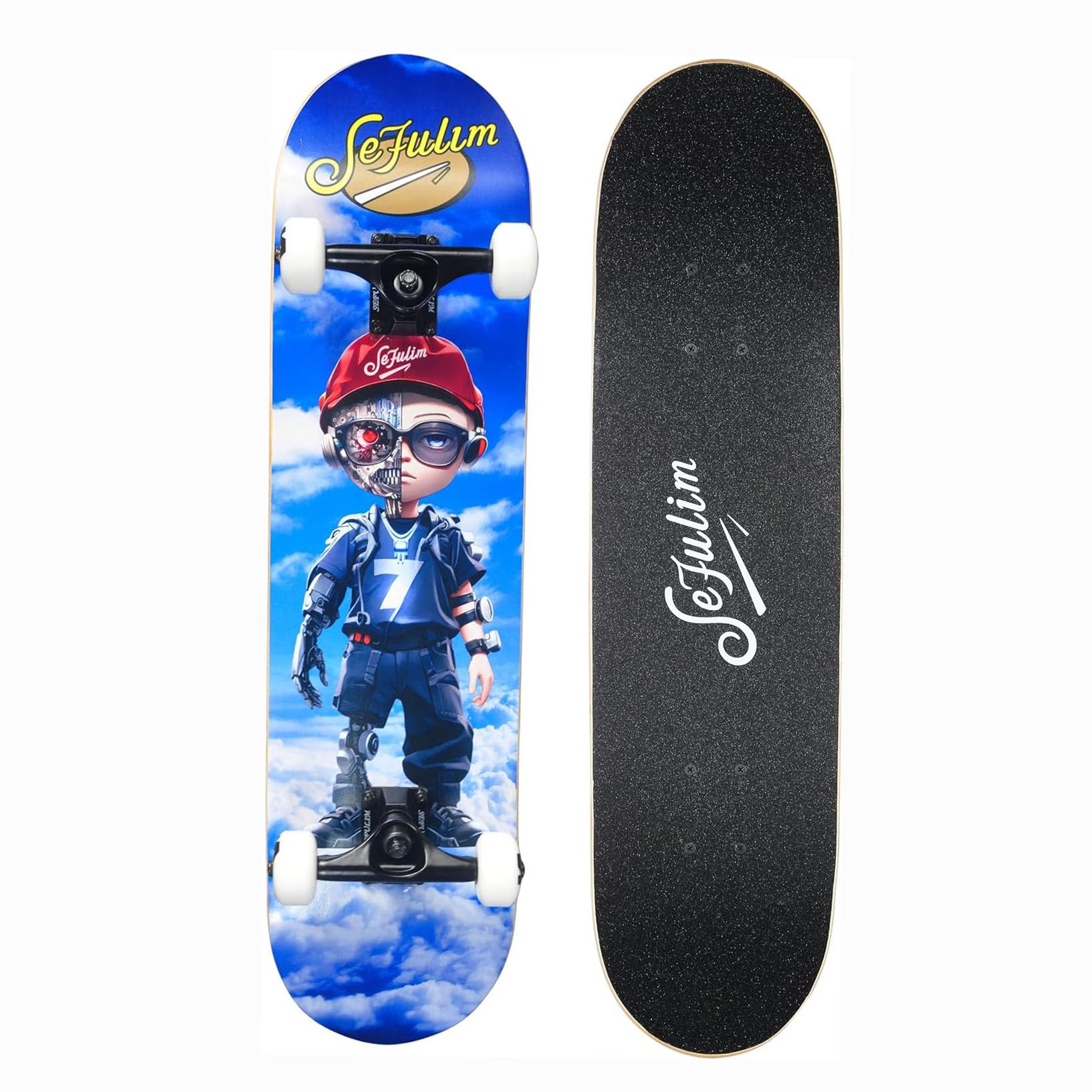Sefulim 31 x 8 Pollici Skateboard Completo 7 Strati Acero Canadese Double Kick Deck concavo Skateboard per Ragazzi Ragazze Adolescenti Adulti Principianti