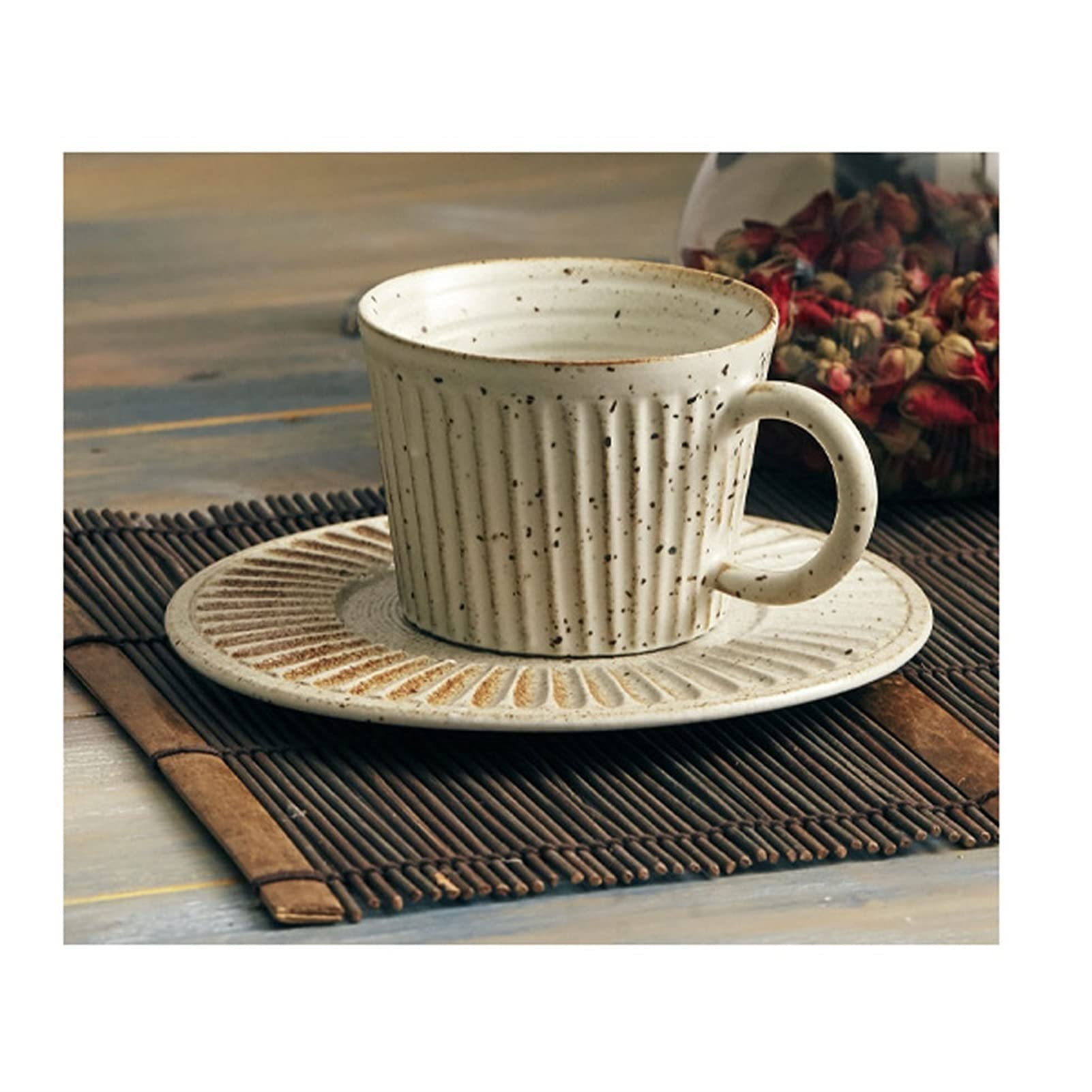 kubki do kawy Porcelanowa filiżanka kawy Handmade Rustic Style Exquisite ceramiczny kubek domowe Kamionka paski Coffee Cup z podstawka (5 uncji) filiżanki do kawy