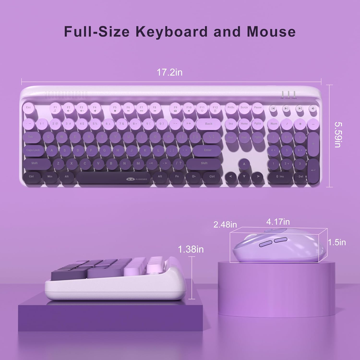 Image showing the MageGee V920 optical wireless mouse, highlighting its 3 tracking speed levels (800/1200/1600 DPI) and silent click feature.
